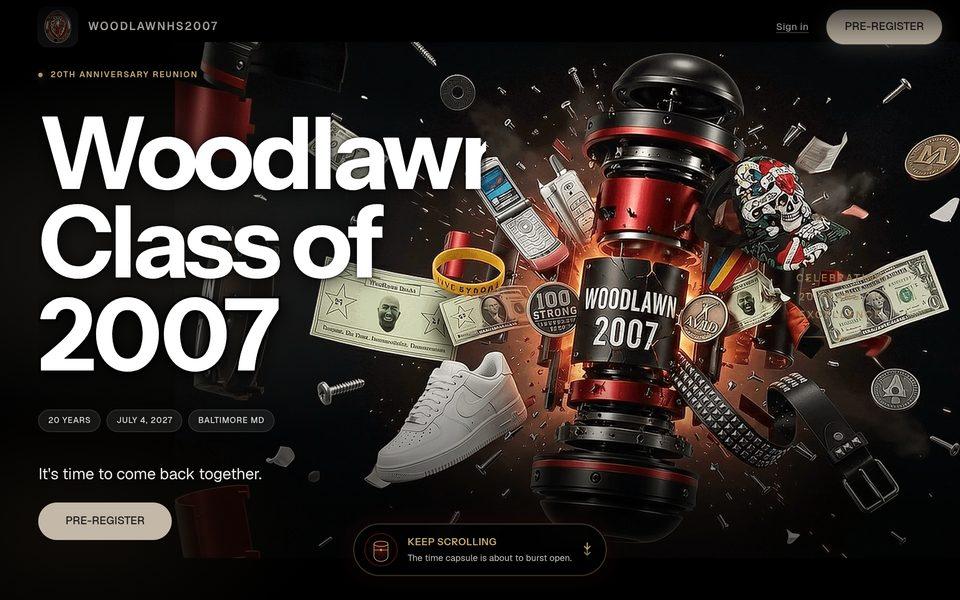 Woodlawn High School Class of 2007 reunion website homepage built by aikware